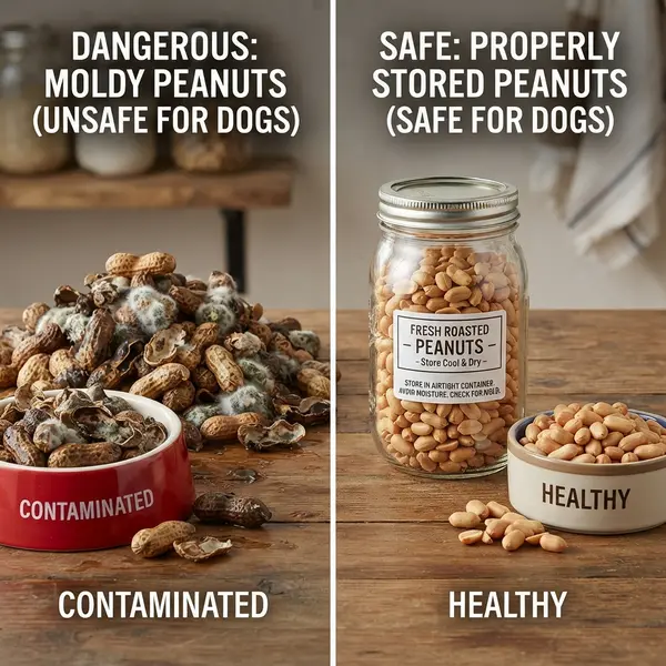 moldy peanuts and properly stored peanuts for dog safety